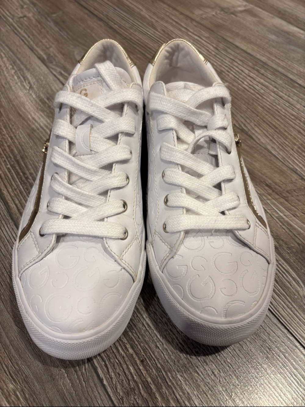 White Leather Sneakers with Gold Accent